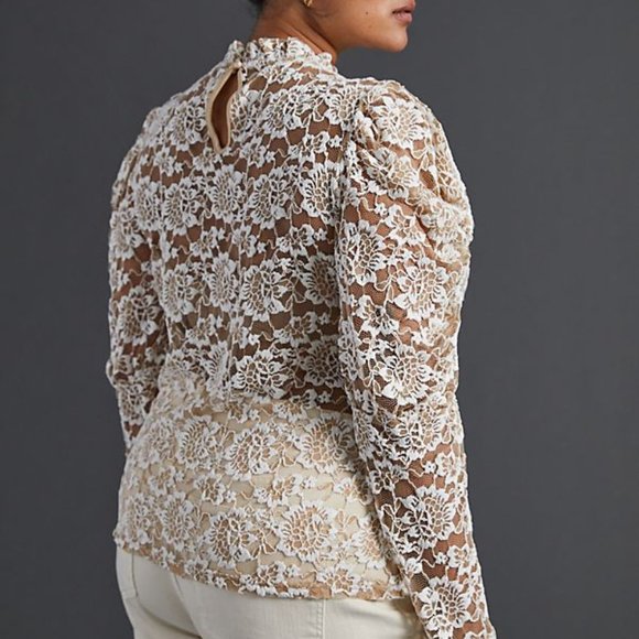 Anthropologie Sheer Lace Mock Neck Top - Picture 2 of 6